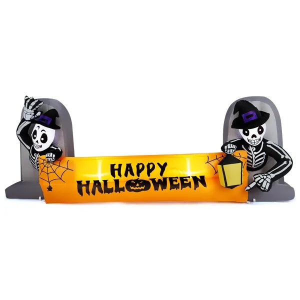9.6FT Large Halloween Inflatable Skeleton Tombstone Banner, Outdoor Decorations Blow Up Yard Decor With Built-in LEDs For Halloween Holiday Party Outdoor Garden
