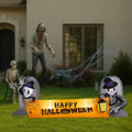 9.6FT Large Halloween Inflatable Skeleton Tombstone Banner, Outdoor Decorations Blow Up Yard Decor With Built-in LEDs For Halloween Holiday Party Outdoor Garden