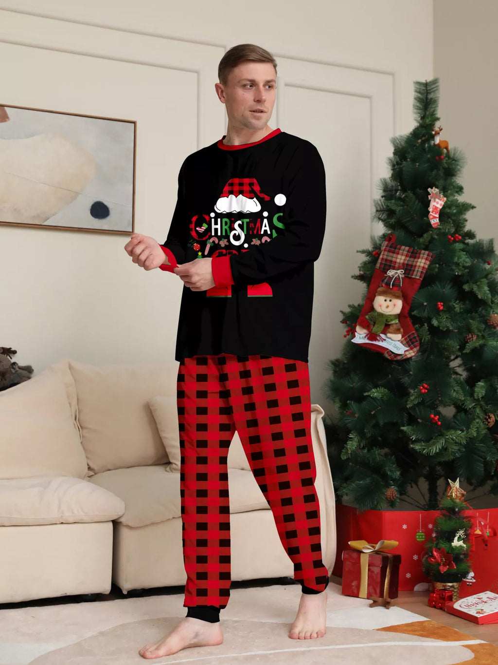 Full Size Matching Family Christmas Pajamas Set with Festive Graphic Plus Size