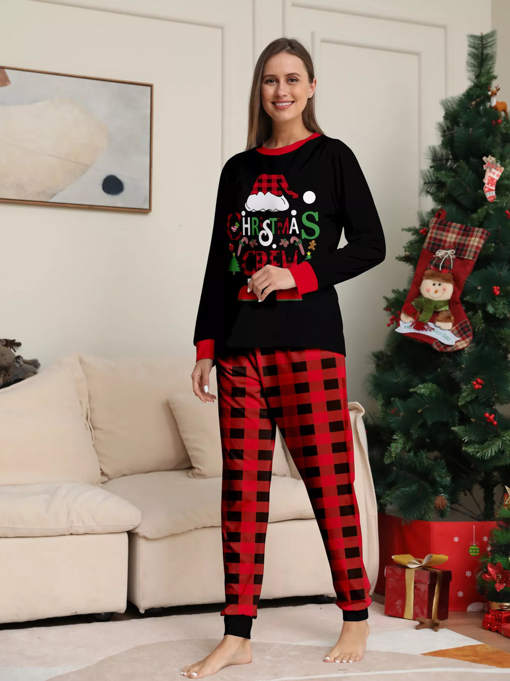 Full Size Matching Family Christmas Pajamas Set with Festive Graphic Plus Size