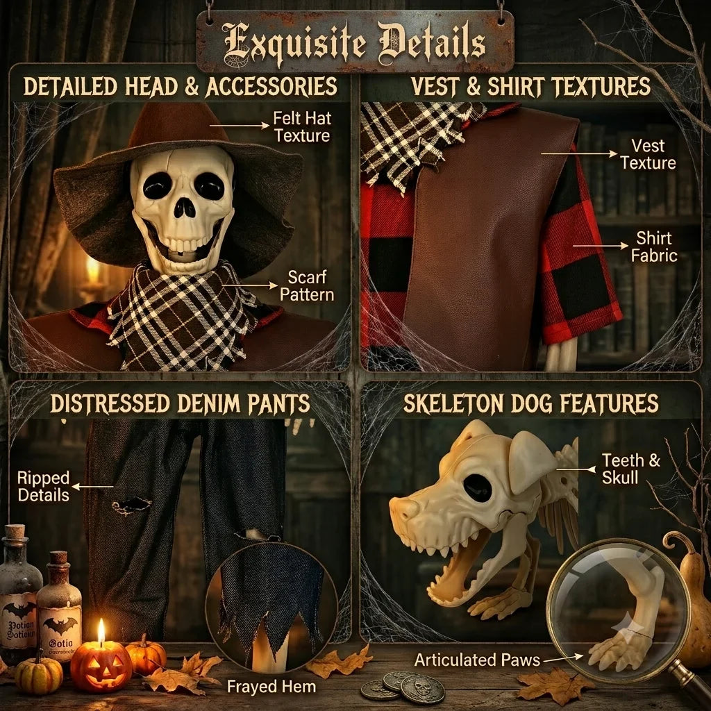 Professional Western Cowboy Posable Halloween Skeleton Yard Decor