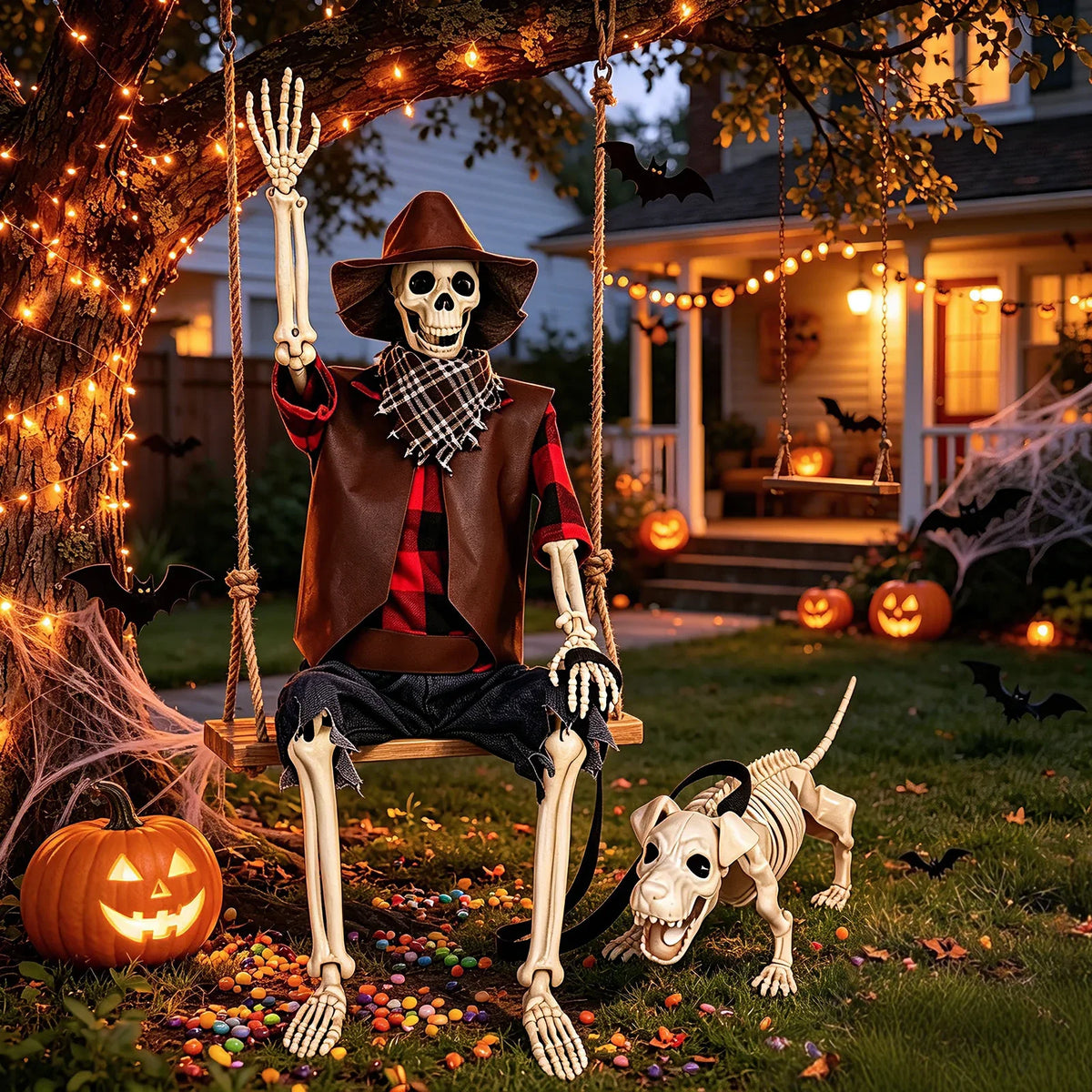 Professional Western Cowboy Posable Halloween Skeleton Yard Decor