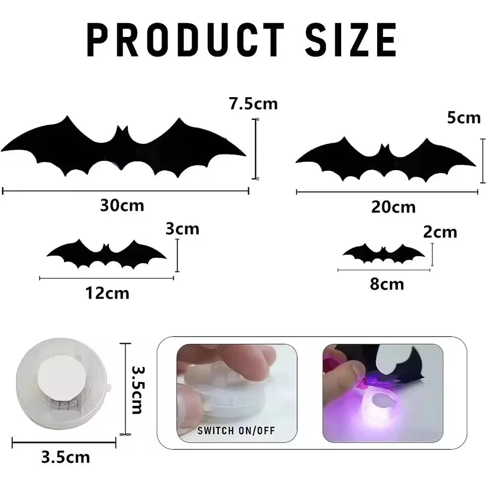 Halloween 3D Bat LED Wall Decal Night Light | Peel & Stick Glow Decoration
