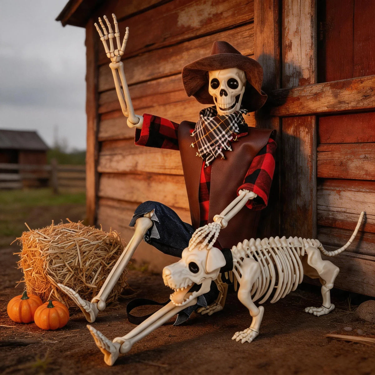Professional Western Cowboy Posable Halloween Skeleton Yard Decor