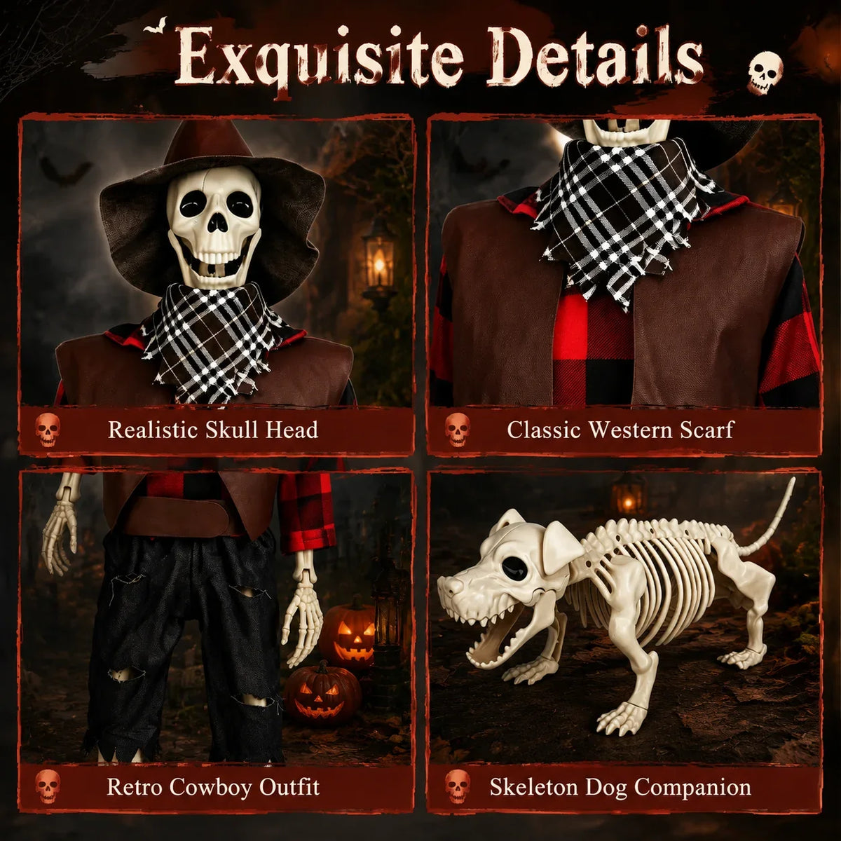Professional Western Cowboy Posable Halloween Skeleton Yard Decor