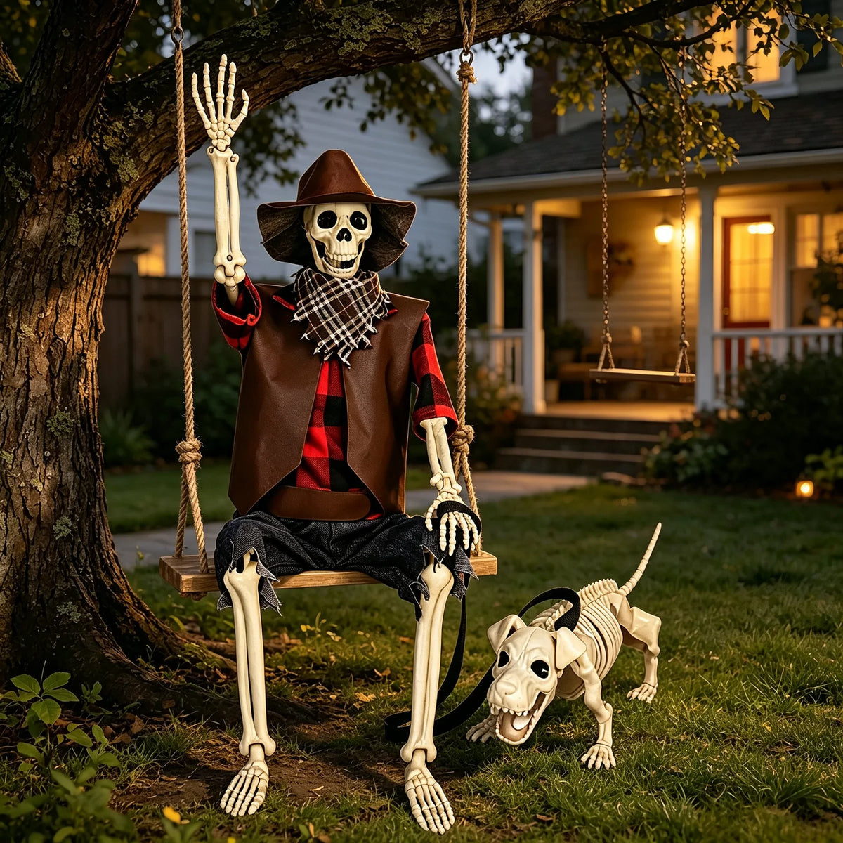 Professional Western Cowboy Posable Halloween Skeleton Yard Decor