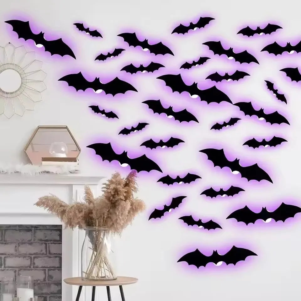 Halloween 3D Bat LED Wall Decal Night Light | Peel & Stick Glow Decoration